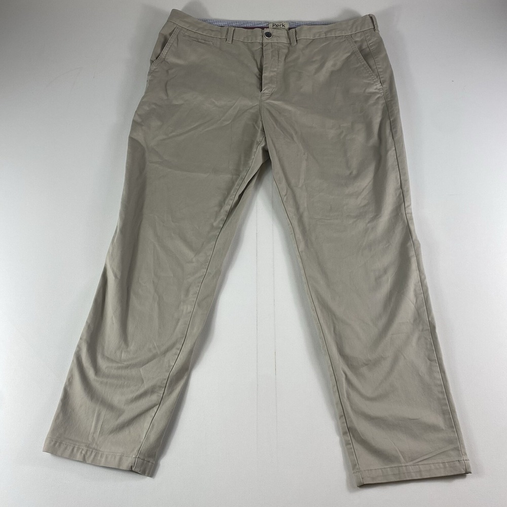 Perk Feel Good Pants Mens 40x32 Gray Khaki Slim Fit Stretch Five Pocket Chinos